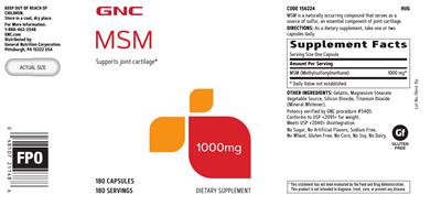 Photo of the GNC MSM 1000 mg label