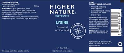 Photo of the Higher Nature Lysine label