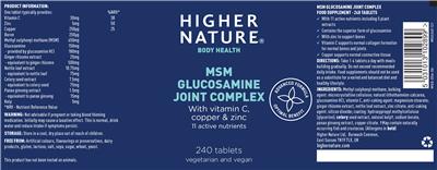 Photo of the Higher Nature MSM Glucosamine Joint Complex label