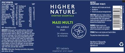 Photo of the Higher Nature Maxi Multi label