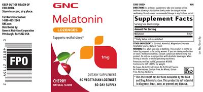 Photo of the GNC Melatonin Lozenges 1 mg Cherry label