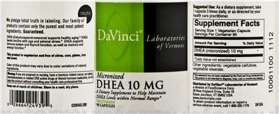 Photo of the DaVinci Laboratories Of Vermont Micronized DHEA 10 mg label