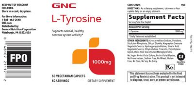 Photo of the GNC L-Tyrosine 1000 mg label