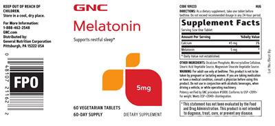 Photo of the GNC Melatonin 5 mg label