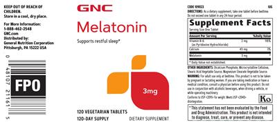 Photo of the GNC Melatonin 3 mg label