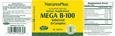 Photo of the Natures Plus Mega B-100 Balanced B-Complex label