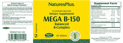Photo of the Nature's Plus Mega B-150 Balanced B-Complex label
