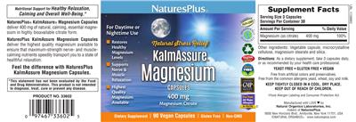 Photo of the Natures Plus KalmAssure Magnesium Capsules 400 mg label
