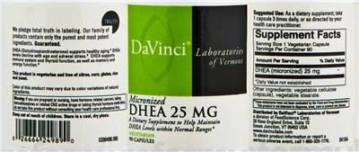 Photo of the DaVinci Laboratories Of Vermont Micronized DHEA 25 mg label
