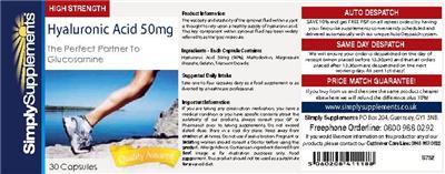 Photo of the SimplySupplements Hyaluronic Acid 50 mg label