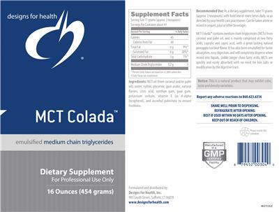Photo of the Designs for Health MCT Colada label