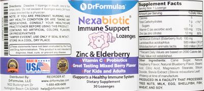 Label of Nexabiotic Immune Support Lozenges Mixed Berry Flavor