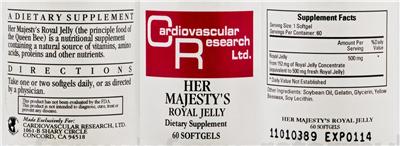 Photo of the Cardiovascular Research Her Majesty's Royal Jelly label