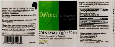 Photo of the DaVinci Laboratories Of Vermont Coenzyme Q10 - 50 mg label