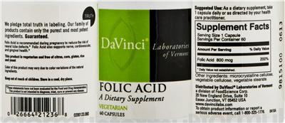Photo of the DaVinci Laboratories Of Vermont Folic Acid label