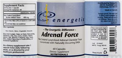 Photo of the Energetix Adrenal Force label