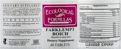 Photo of the Ecological Formulas Farklempt Boich digestive enzymes label