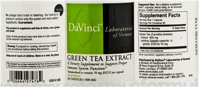 Photo of the DaVinci Laboratories Of Vermont Green Tea Extract label