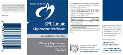 Photo of the Designs for Health GPC Liquid Glycerophosphocholine label
