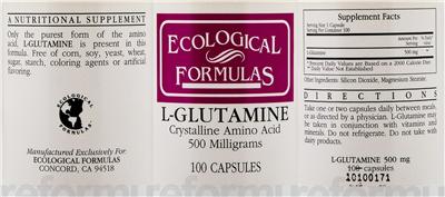 Photo of the Ecological Formulas L-Glutamine Crystalline Amino Acid 500 Milligrams label