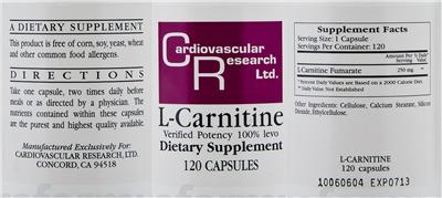 Photo of the Cardiovascular Research L-Carnitine label