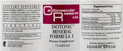 Photo of the Cardiovascular Research Isotonic Mineral Formula 1 label