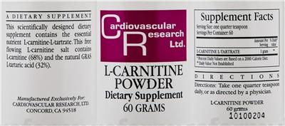 Photo of the Cardiovascular Research L-Carnitine Powder label