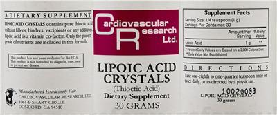 Photo of the Cardiovascular Research Lipoic Acid Crystals label
