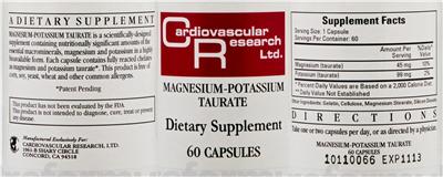 Photo of the Cardiovascular Research Magnesium-Potassium Taurate label