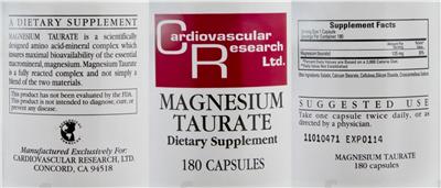 Photo of the Cardiovascular Research Magnesium Taurate label