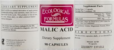 Photo of the Ecological Formulas Malic Acid label