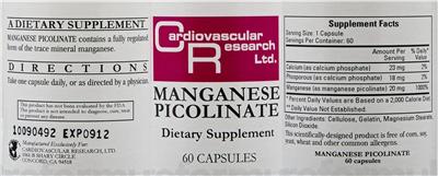 Photo of the Cardiovascular Research Manganese Picolinate label