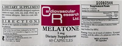 Photo of the Cardiovascular Research Melatone 3 mg label