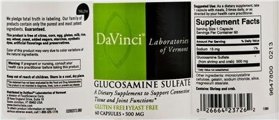 Photo of the DaVinci Laboratories Of Vermont Glucosamine Sulfate label