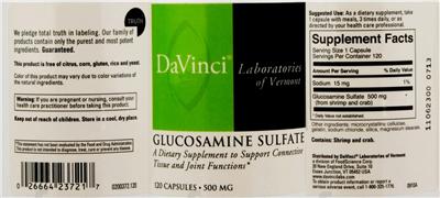 Photo of the DaVinci Laboratories Of Vermont Glucosamine Sulfate label