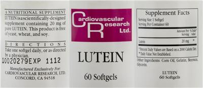 Photo of the Cardiovascular Research Lutein label