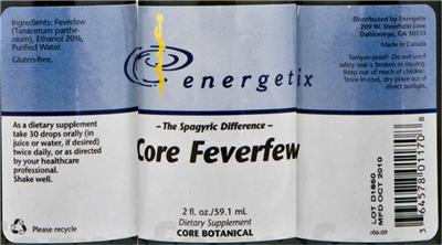 Photo of the Energetix Core Feverfew label