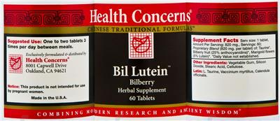 Photo of the Health Concerns Bil Lutein label