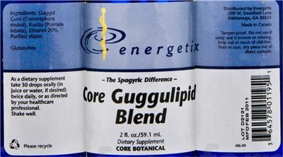 Photo of the Energetix Core Guggulipid Blend label
