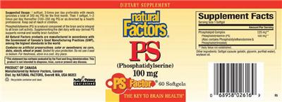 Photo of the Natural Factors PS Factor PS (Phosphatidylserine) 100 mg label