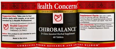 Photo of the Health Concerns Chirobalance label
