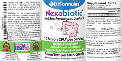 Label of Nexabiotic Just Saccharomyces Boulardii