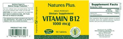 Photo of the Natures Plus Vitamin B12 1000 mcg label