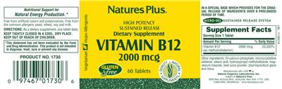 Photo of the Natures Plus Vitamin B12 2000 mcg label