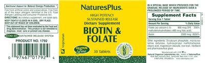 Photo of the Natures Plus Biotin & Folate label
