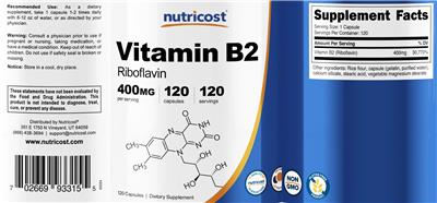 Photo of the Nutricost Vitamin B2 400 mg label