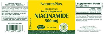 Photo of the Natures Plus Niacinamide 500 mg label