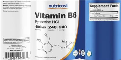 Photo of the Nutricost Vitamin B6 100 mg label