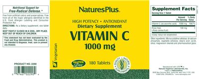 Photo of the Natures Plus Vitamin C 1000 mg label