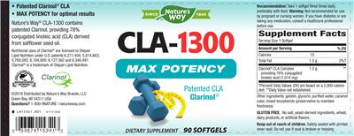 Photo of the Nature's Way CLA-1300 Max Potency label